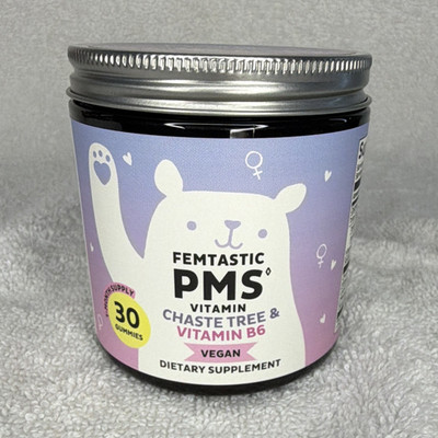 Bear With Benefits Femtastic PMS Vegan Gummies Chaste Tree B6 Strawberry 30ct
