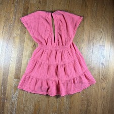 Aerie Dress Womens Medium Pink Cotton Gauze Tiered Ruffle Boho Mini Sundress