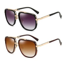 Oversized Square Aviator Sunglasses for Men Classic Gold Alloy Frame Sun Glas...
