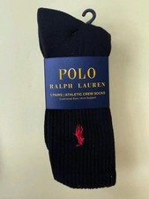 Polo Ralph Lauren Men's Three Cotton Cushioned Athletic Black Crew Socks 10-13