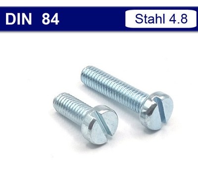Zylinderkopfschrauben DIN 84 mit Schlitz - M4 M5 M6 M8 M10 - Stahl 4.8 verzinkt