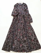 VALENTINO Black Floral Lip Kiss Print Lace Maxi Dress Long Sleeve Pleated Auth