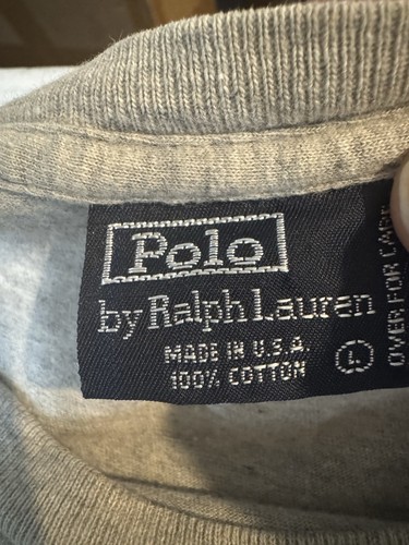 Vintage 90s Polo Bear Ralph Lauren Long Sleeve T Shirt Pocket Gray Mens Large - Picture 7 of 7