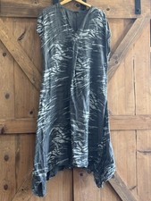 Meo Meli Maxi Dress OS Women's Gray 100% Linen High Low Dress Made In Italy