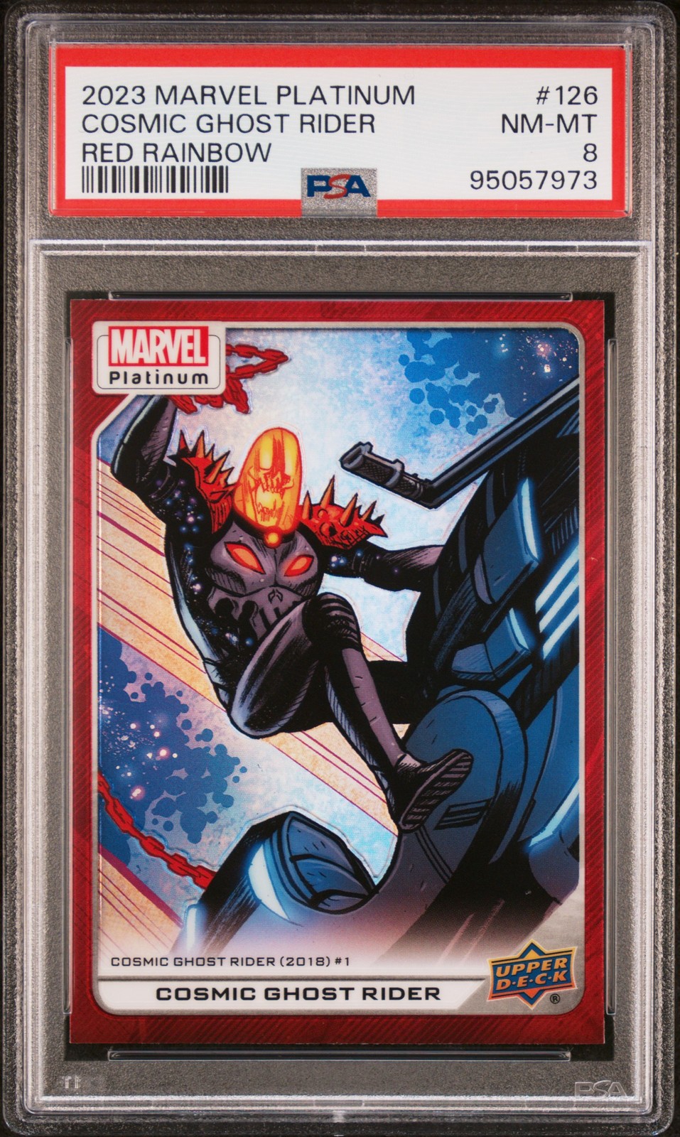 2023 UD MARVEL PLATINUM RED RAINBOW #126 COSMIC GHOST RIDER PSA 8