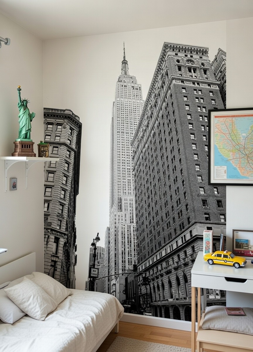 New York City decor Wallpaper black and white Wall Mural 100x72 inch teens room