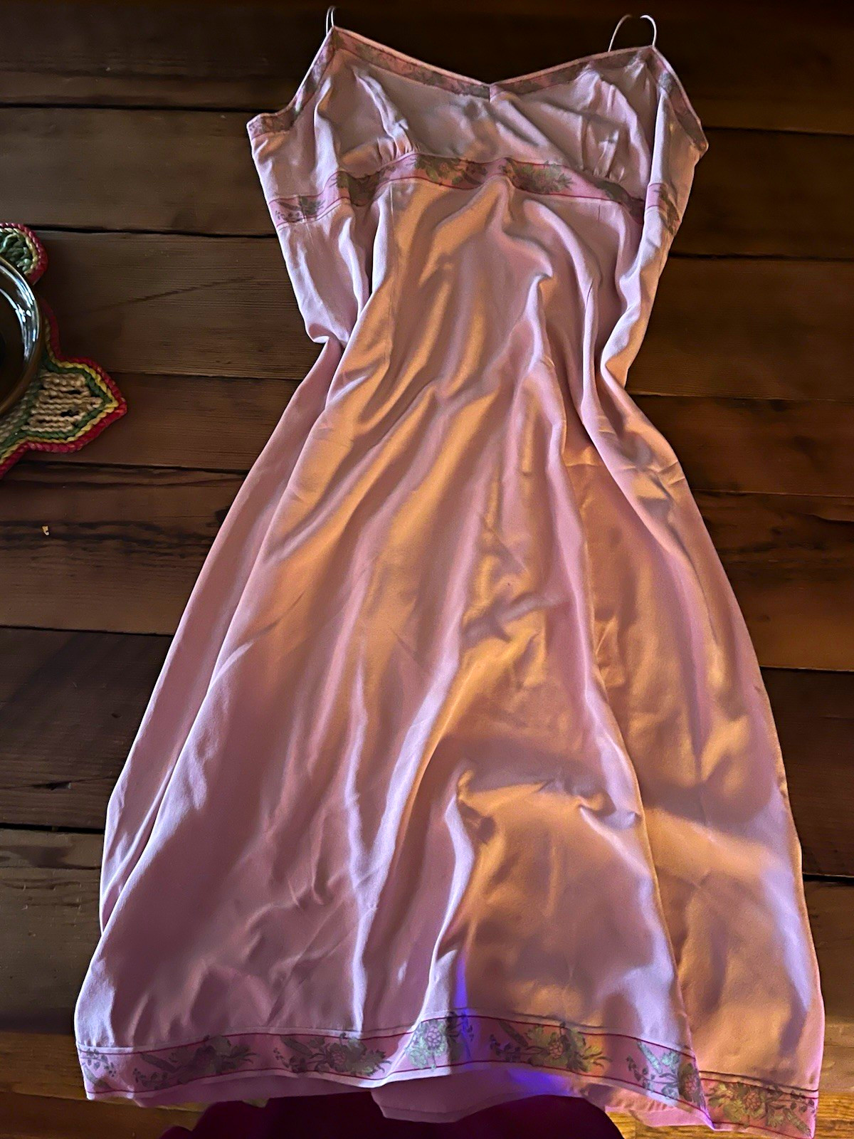 Vintage J.Crew rose pink silk slip dress with flower trim