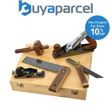 5 Piece Carpenters Woodworking Tool Kit Planes Try Square Bevel + Wooden Case