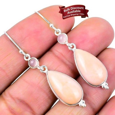 Rosa Opal Stein Sterlingsilber Handarbeit Ohrhänger Haken Art Deco Ohrringe