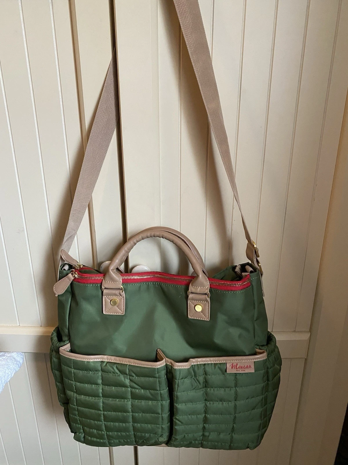 Maman New York Quilted Puffer Green Diaper Bag & Changing Pad Polyester & Nylon
