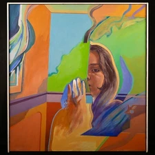 Vintage Surrealism Acrylic on Canvas "Homage to de Chirico I" By N.J. Sawatsky