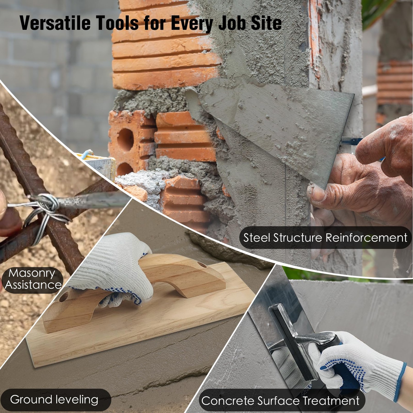 10PCS Concrete Trowel Set, Masonry Hand Tool Set Includes Large Flat Finishin...