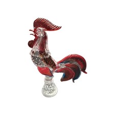 Murano Art Glass Cockerel Rooster Figurine 13.5" Heavy w/Bubbles Red