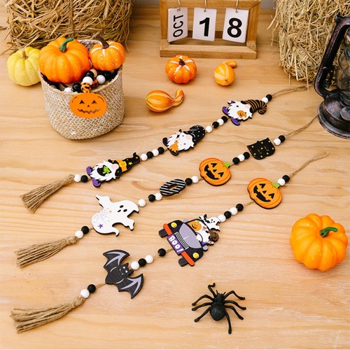 Witches Wood Halloween Beads Pendant Halloween Hanging Ornament Theme Park