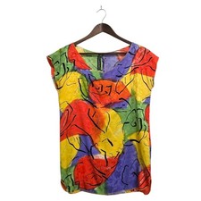 Louis Feraud Vintage Abstract Colorful Silk Cap Sleeve Blouse Sz 8