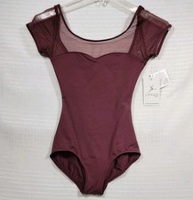 Capezio Studio Collection Sweetheart Neck Mesh Yoke Short Sleeve Leotard XS