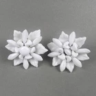 Vintage White Milk Glass Clip Earrings Leaf Flower AS IS     q3z