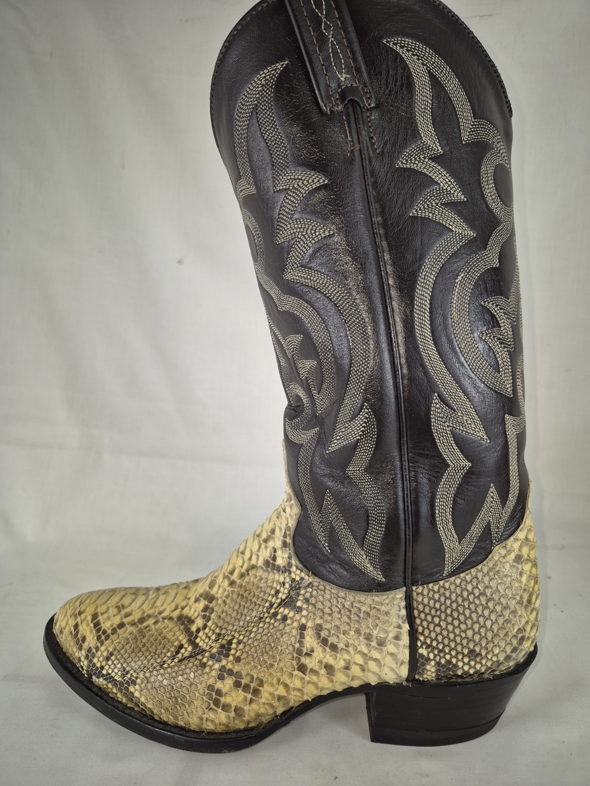 Tony Lama Boots Mens Size 8D Black Cream Cowboy Western Python Snakeskin Exotic