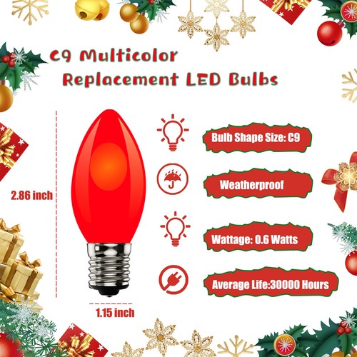 25 Pack C9 LED Multicolor Replacement Bulbs, E17 LED Bulb for Outdoor Christm... - Picture 2 of 6