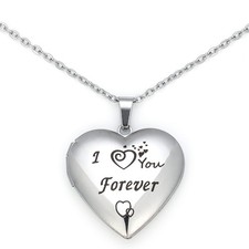 Stainless Steel Love Heart Locket Necklace That Holds Pictures Engraved I You...