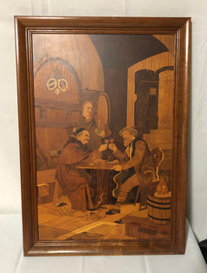 Large Buchschmid & Gretaux German Wood Inlay Art Picture/Fast Friends/Paperwork