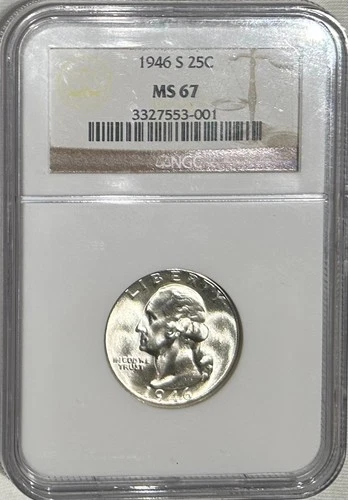 1946 S Washington Quarter MS67 NGC - Blast White!