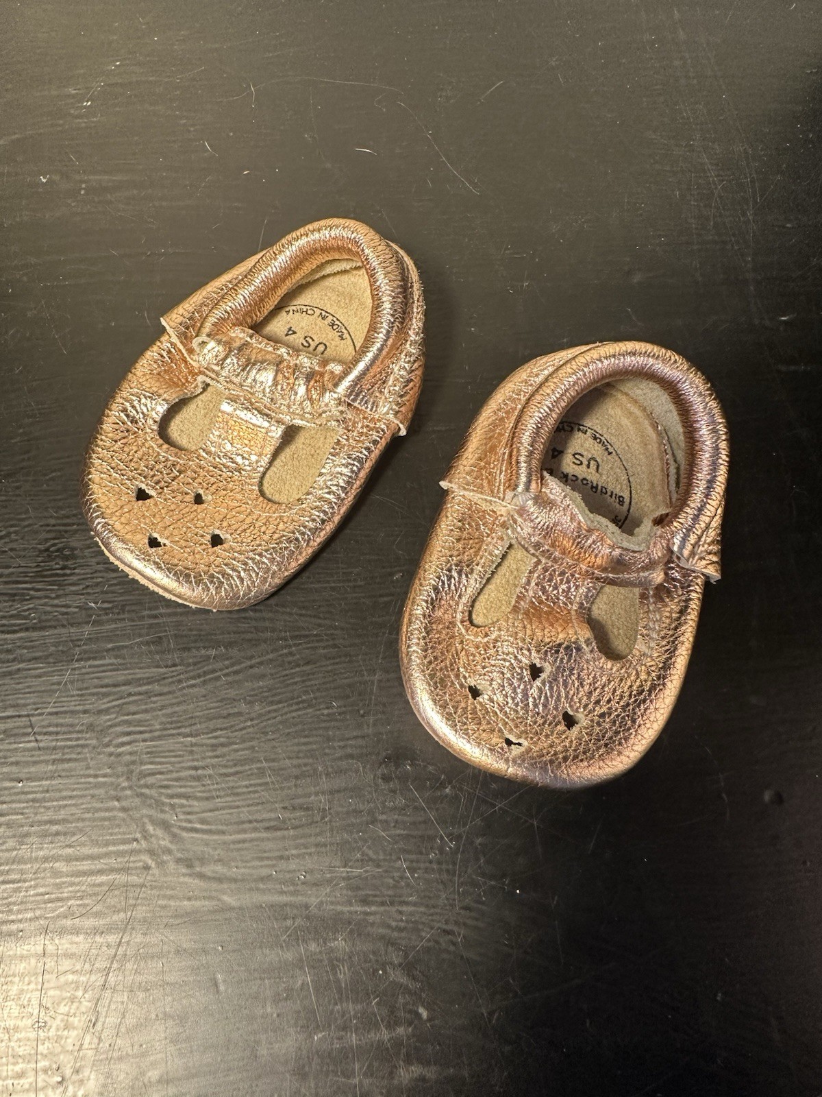 Bird Rock Baby US 4 Rose Gold Hearts Mary Janes Soft Sole Baby Shoe