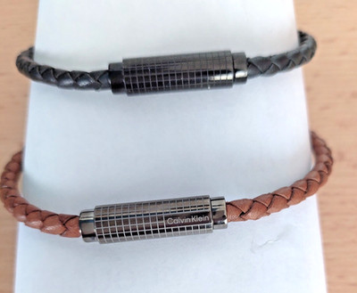 Calvin Klein Geflochtenes Lederarmband brau / graphit, NEU