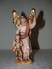 neuw. Schutzengel mit Bub 18cm 15cm  Kopfhöhe Holzfigur Südtirol Holzschnitzerei