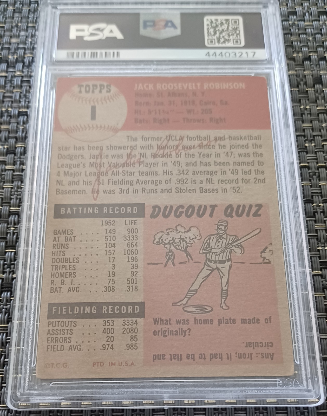 Gorgeous Topps 1953 Jackie Robinson #1 PSA 3 Brooklyn Dodgers Baseball Card  view 4