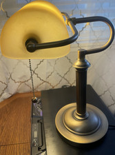 Bankers Desk Lamp Frosted Glass Shade Pull Chain Bronze Finish