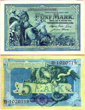 Germany, Empire 1904 5 Mark P-8b UNC   Germania Well Known Dragon Note see back
