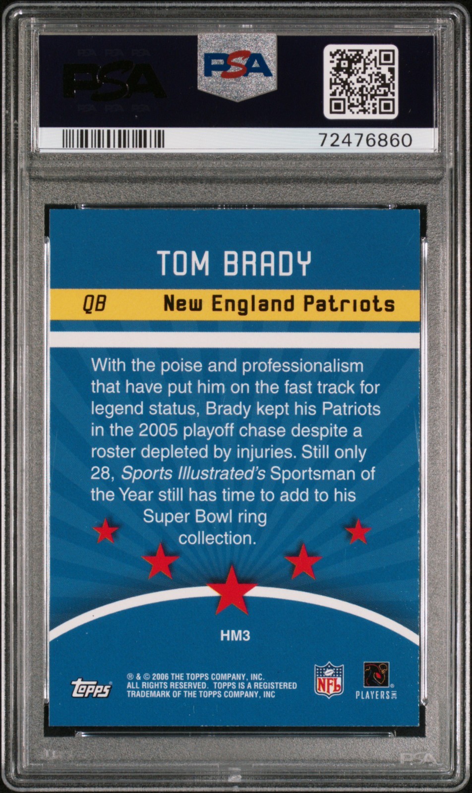 🔥 2006 TOPPS TOM BRADY #HM3 HOBBY MASTERS SSP NM MINT PSA 8 🔥 view 2