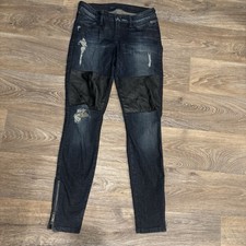 Jeans ajustados Guess Moto - Talla 27 - Parches de cuero sintético y detalles desgastados