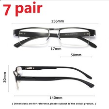 7 Pairs Black Mens Rectangular Half Frame Reading Glasses Spring Hinge Readers