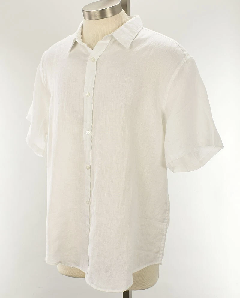 THE MENS STORE White Classic Fit Short Sleeve Buttonfront Linen Shirt MEDIUM NWT