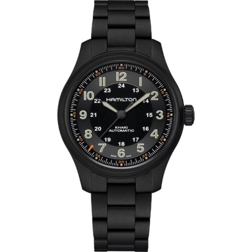 New Hamilton Khaki Field 42mm Titanium Band Auto Black PVD Men's Watch H70665130 - Afbeelding 1 van 5