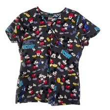 Disney Mickey Mouse Scrub Top Womens M Black Medical 100 Cotton