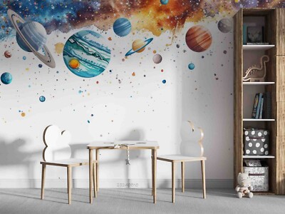 3D Planet Galaxy Blue Self-adhesive Removeable Wallpaper Wall Mural