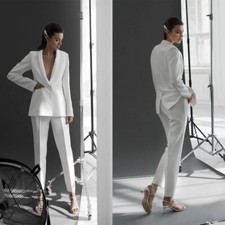 Women's White Single Breasted Shawl Collar Suit Women's Slim Fashion Casual Suit