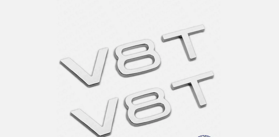2x Silver V8T Side Fender Marker Letter Badge Emblem Badge Logo Sport FOR AUDI