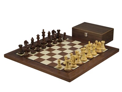 Nussbaum Schachspiel 20 Zoll mit Helena flachem Schachbrett und gewichtetem Sheeshamfier
