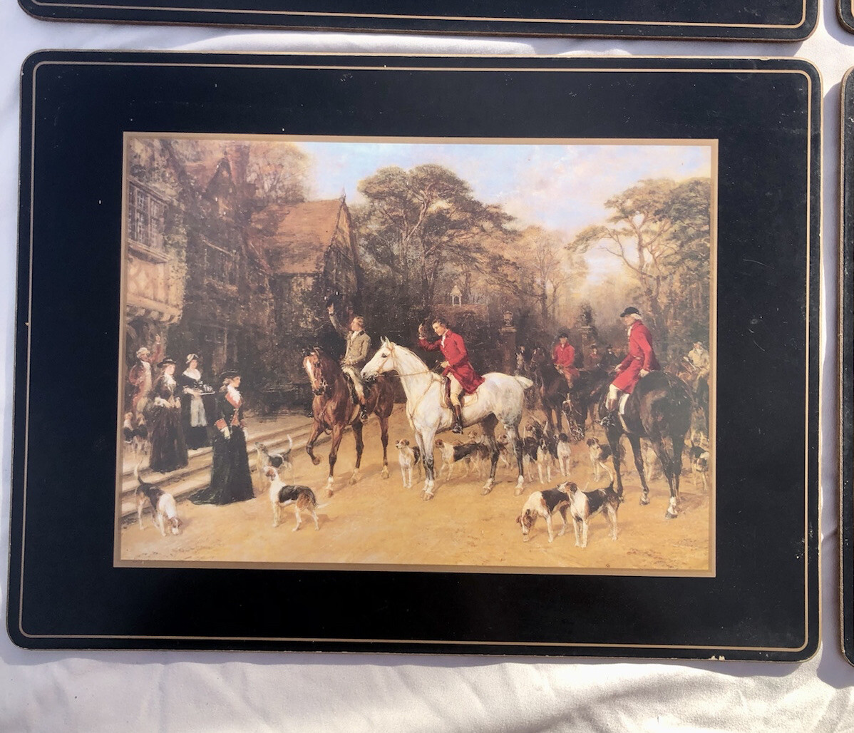 Set 4 Vintage Pimpernel English Fox Hunting Cork Placemats 15 5/8” x 11