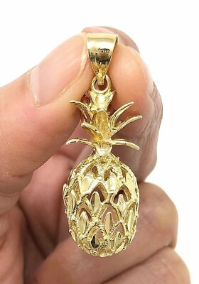 14k Gelbgold Massiv 3D Hawaiianische Ananas Frucht Charm Anhänger 1,6'' 7-7,5 Gramm
