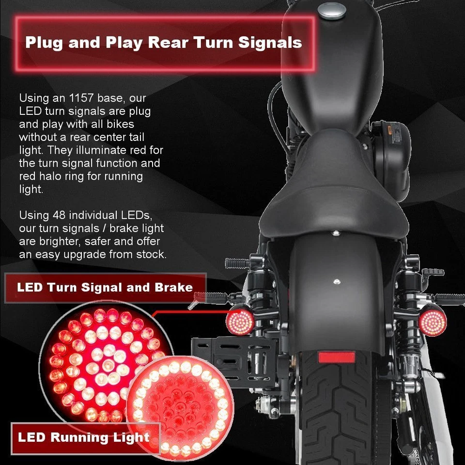 Luces Eagle 2" Bullet LED trasero 1157 insertos de señal de giro para Harley Davidson Foto 2 de 4