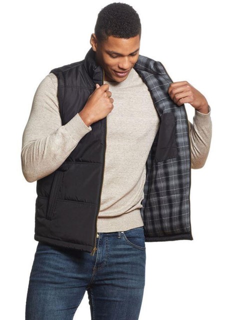 Mens Full Zip Puffer Vest Jacket Pocket 