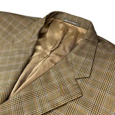 Corneliani Men's 100 Wool 3-Button Blazer Beige/Blue Plaid   Italy   44S
