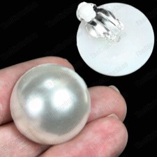 CLIP ON big WHITE/CREAM faux pearl EARRINGS round PEARLY CLIPS 25mm 20mm 2/2.5cm