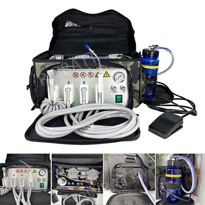 Portable Dental Delivery Unit with Air Compressor Suction System Mobile Bag 4H