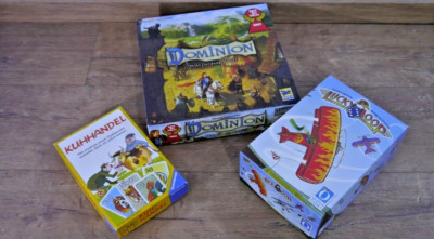 3 Spiele Paket Zustand gut Sammlung Konvolut: Dominion * Lucky Loops * Kuhhandel